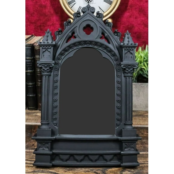 Medieval Gothic Cathedric Desktop Or Wall Vanity Dresser Mirror Plaque Decor