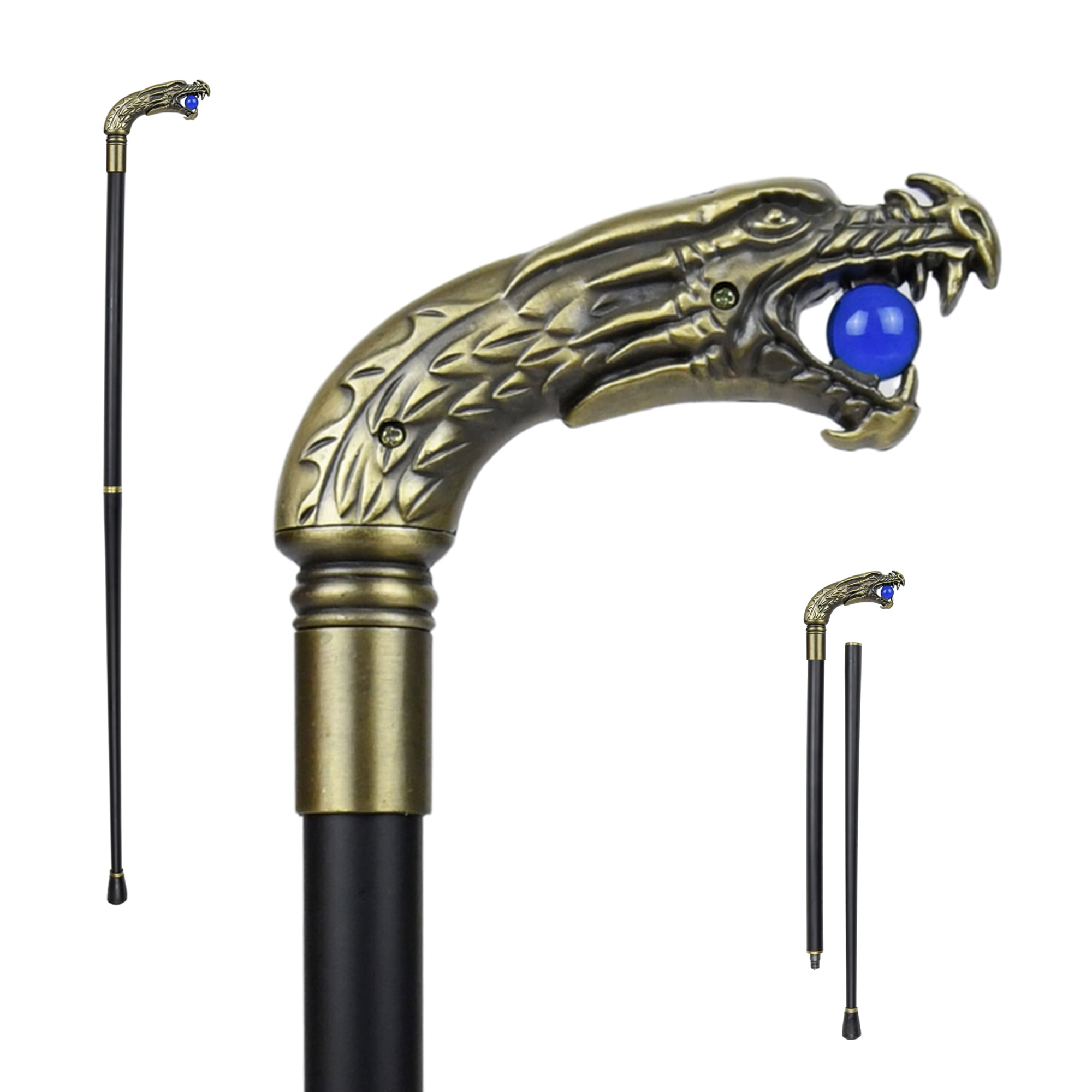 Medieval Gothic Solid Brass Dragon Head Metal Shaft Cane Medieval Gothic Solid Brass Dragon Head Metal Shaft Cane
