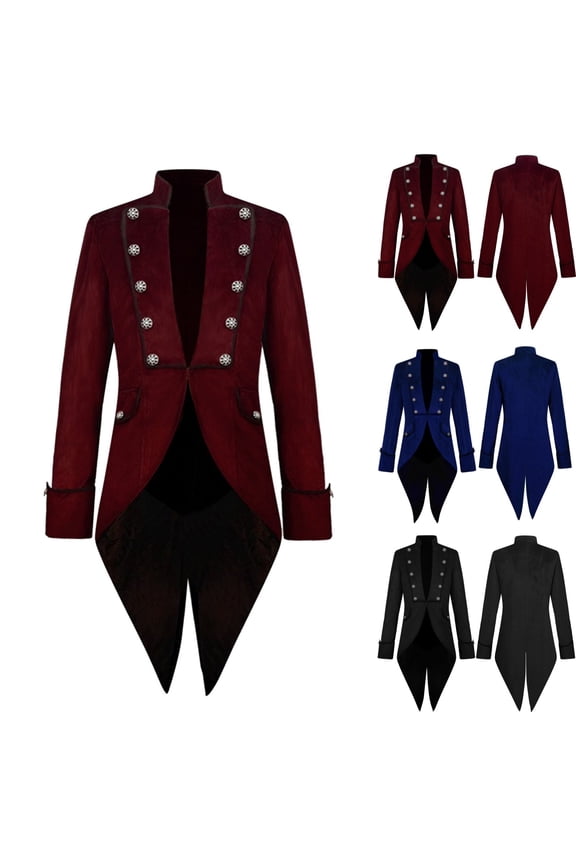 Medieval Gothic Tailcoat Jacket Mens Victorian Button Up Shirt Long Sleeve Lightweight Breathable Top Slim Fit Black XL