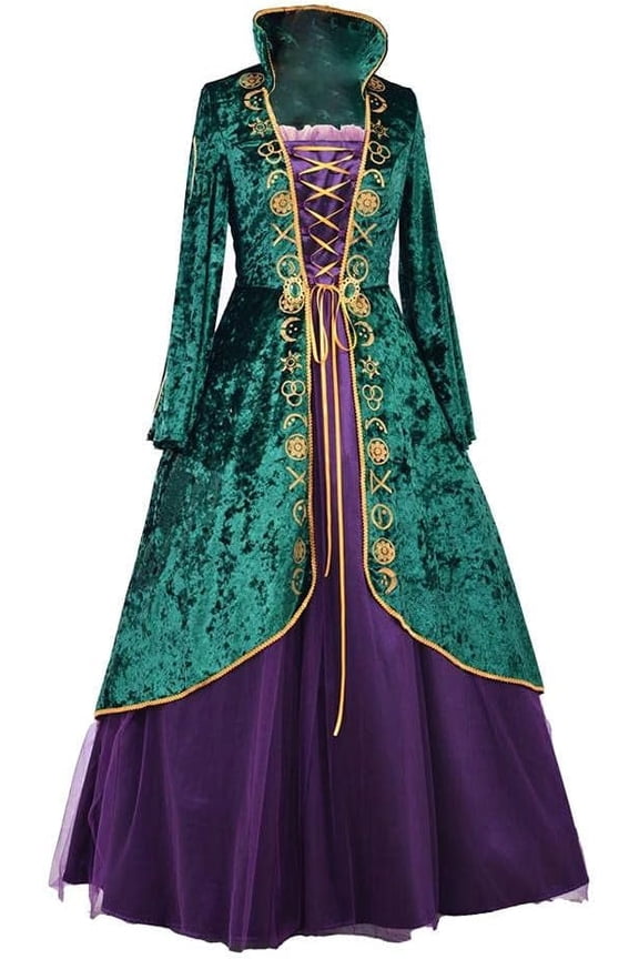 Medieval Green Velvet Dress Witch Dress Robes Outfit Adult for Women Plus Size