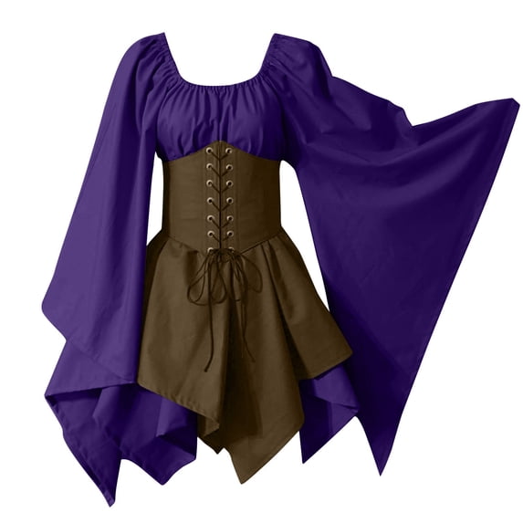 Medieval Halloween Dress for Women Off Shoulder Lace-Up Corset Dresses Renaissance Cosplay Faire Pirate Dress