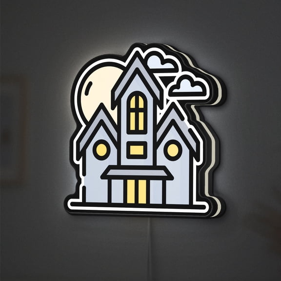 Medieval Haunted Fortress 3D Novelty Light Box, Halloween Night Light Featuring Castle and Ghostly Scene for Gothic Home Decor (Width 20 inch, 50cm)