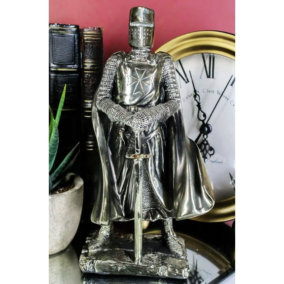 Medieval Holy Roman Empire Caped Crusader Knight w/ Sword Statue Suit Of Armor