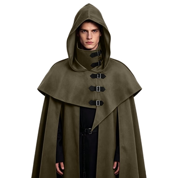 Medieval Hooded Cloak For Men, Renaissance Cowl Shawl Scarf, Halloween Festival Short Poncho Cape Accessories