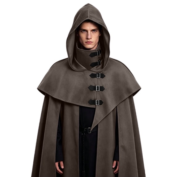 Medieval Hooded Cloak For Men, Renaissance Cowl Shawl Scarf, Halloween Festival Short Poncho Cape Accessories