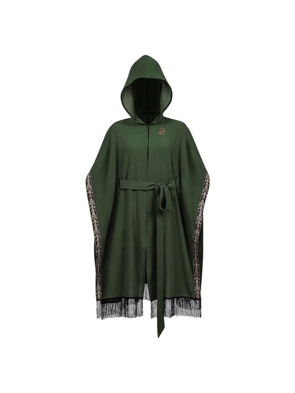 Medieval Hooded Cloak Shawl Scarf Renaissance Post-apocalyptic Fantasy Poncho Wrap Celtic Cape with Tassel Brooch Army Green Free Size