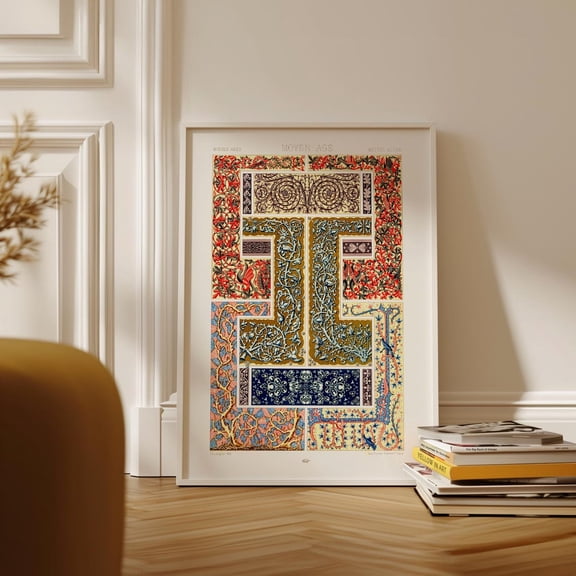 Medieval Illuminated Ornament Gothic Ornamental Borders Antique Manuscript Wall Decor Unframed Paper Print