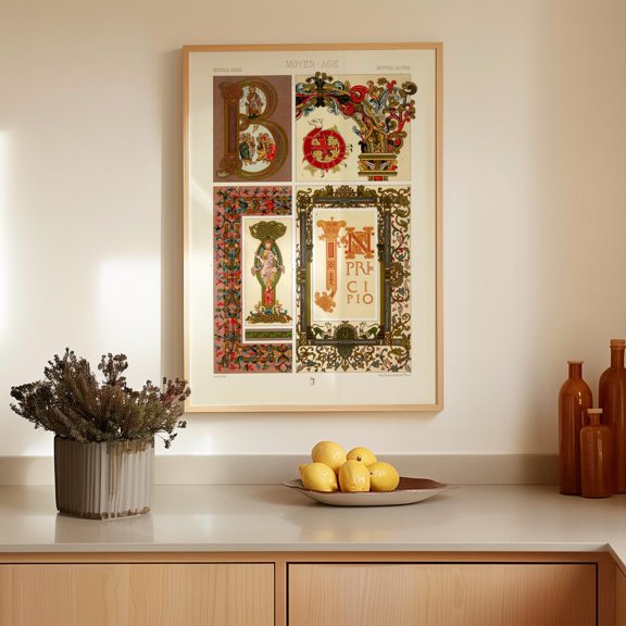Medieval Illuminated Ornament Middle Ages Manuscript Border Design Wall Decor Unframed Paper Print