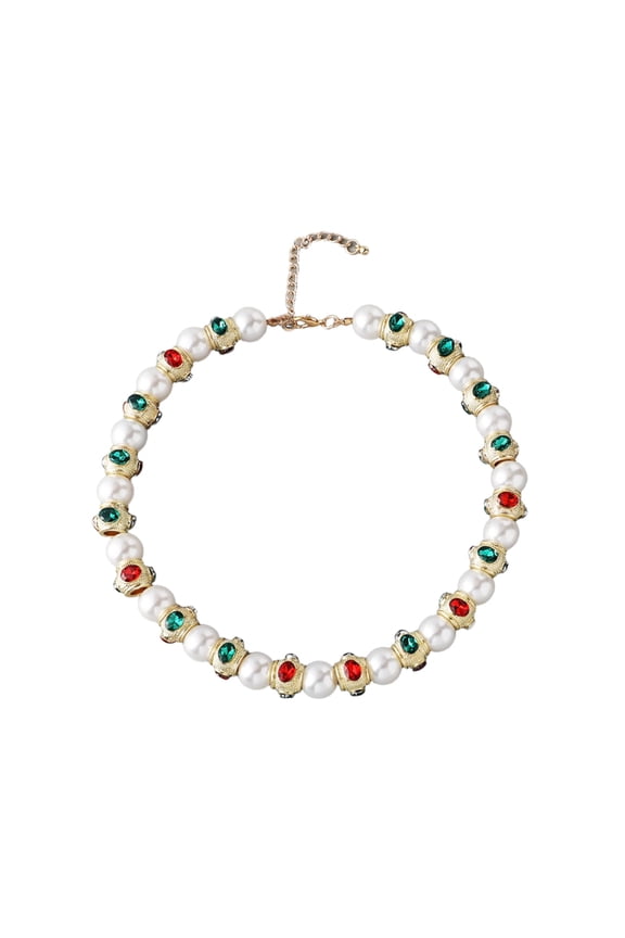 Medieval Inspire Glass Pearls Collar Necklace Dragonflies Eye Jewelry