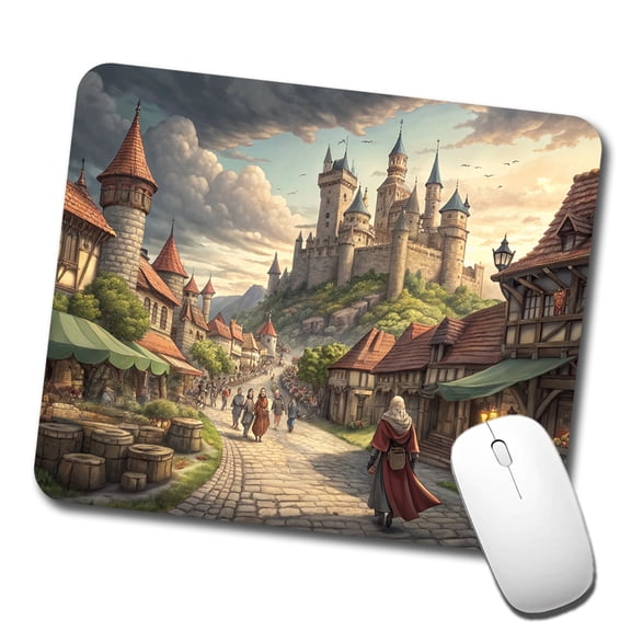 Medieval Kingdom Village with Castle Mouse Pad Low Profile Gaming Mat