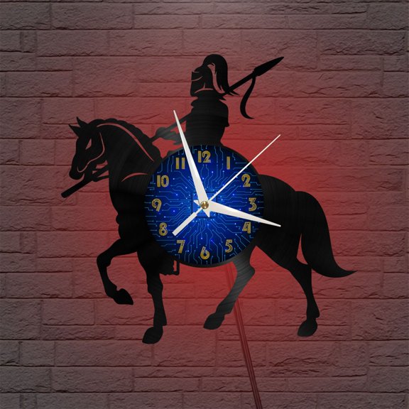 Medieval Knight 12 Inch Vinyl Record Wall Clock - Silent, Creative, and Unique Clock for Living Room, Entryway, or Bedroom Decor - Perfect Gift Idea(12 inchs B with LED)