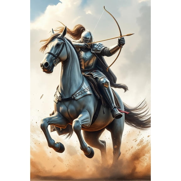 Medieval Knight Archer on Horseback – Epic Fantasy Art Poster 【Rolled Canvas】