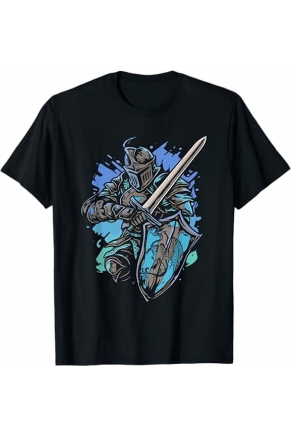 Medieval Knight Armor Sword Shield Vintage Men Boys Graphic T-Shirt