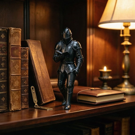 Medieval Knight Bookshelf Decor Statue Gothic Library Figurine Unique Desktop Ornament Vintage Home Office Shelf Display Decor for Book Lovers