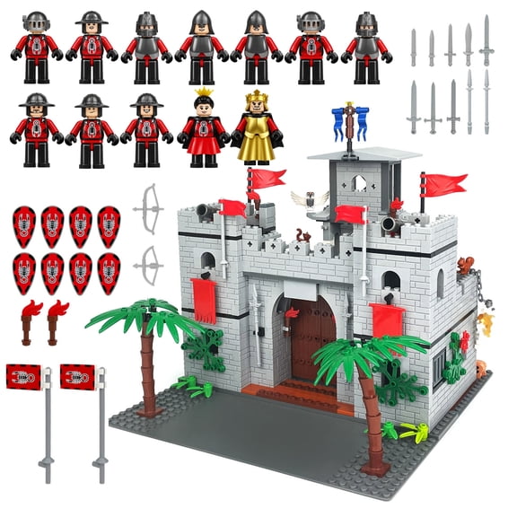 Medieval Knight Castle Building Blocks Set, with 12 Shadow Knight Figures, Knights Kingdom Castle, Easter Gift for Kids, 4+, 718Pcs