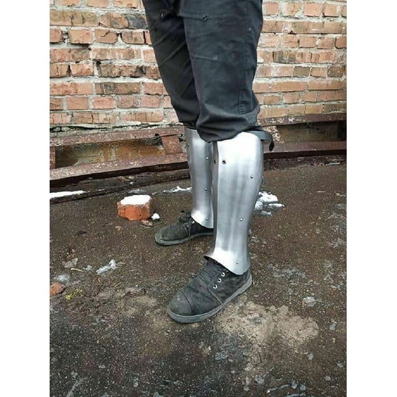 Medieval Knight Gothic Leg Set Pair of Leg Armor Greaves Halloween Costume Silver
