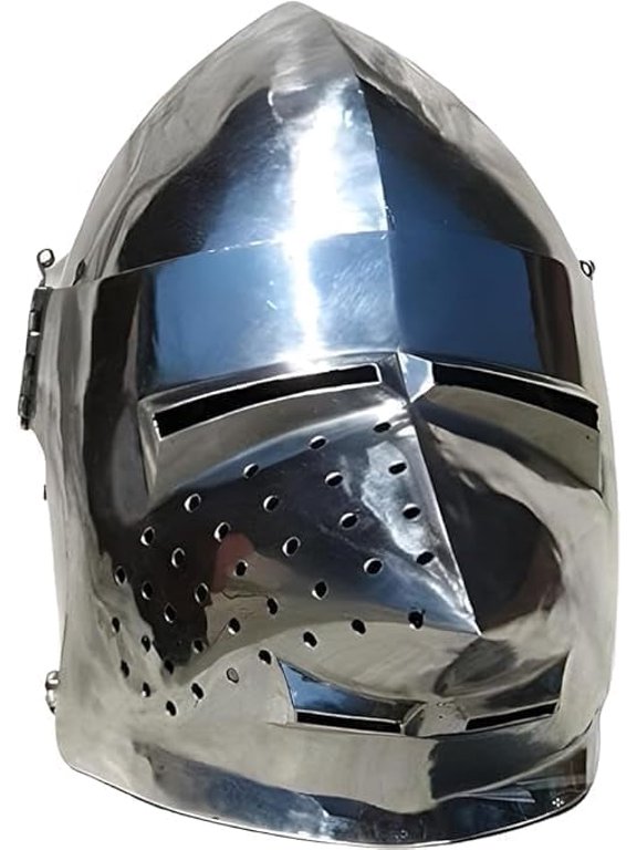 Medieval Knight Helmet, Polished Steel Pig Face Bascinet, Battle Ready Armor Replica for Costume, Wearable Armor Helmet Silver for LARP, Cosplay, Renaissance Fairs, Halloween, Historical Reenactment