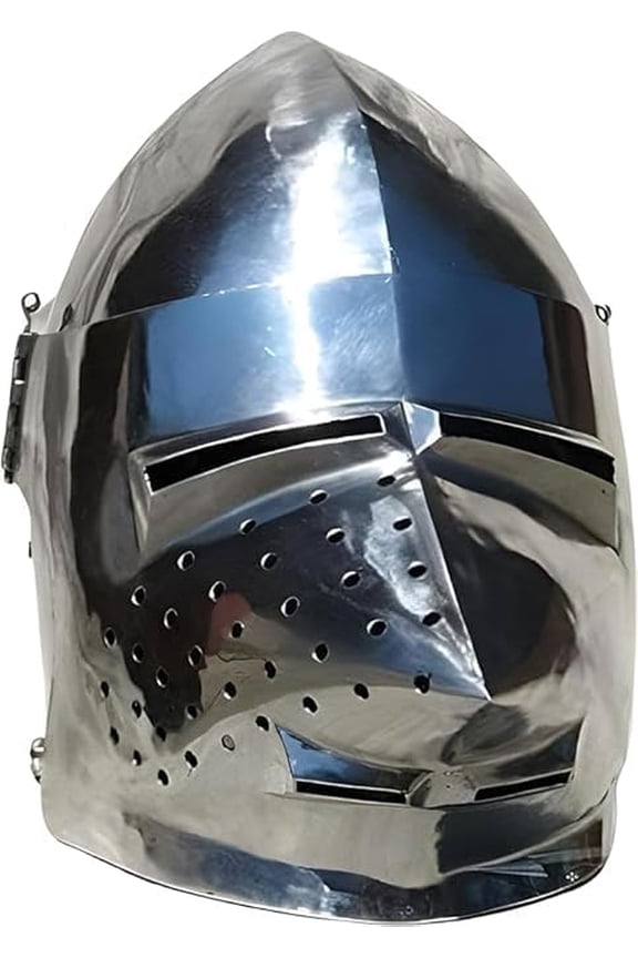 Medieval Knight Great Helmet, Polished Steel Pig Face Bascinet, Battle Ready Armor Replica for Costume, Wearable Armor Helmet Silver