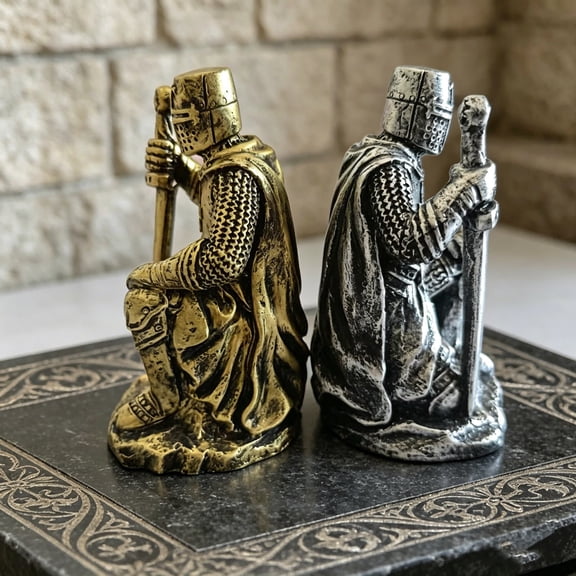 Medieval Knight Resin Figurine Statue, Exquisite Home Decor Ornament for Bedroom Living Room Office, Detailed Crusader Sculpture Gift for Men Dad, Gold