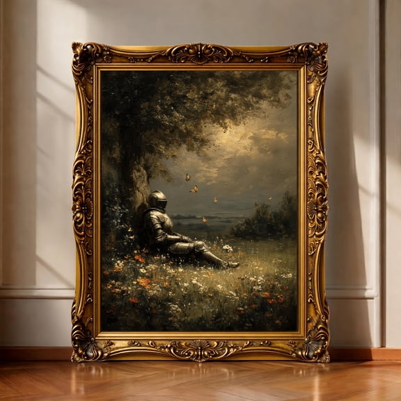 Medieval Knight Resting, Fantasy Warrior Wall Art, Dark Romantic Poster, Poster Only