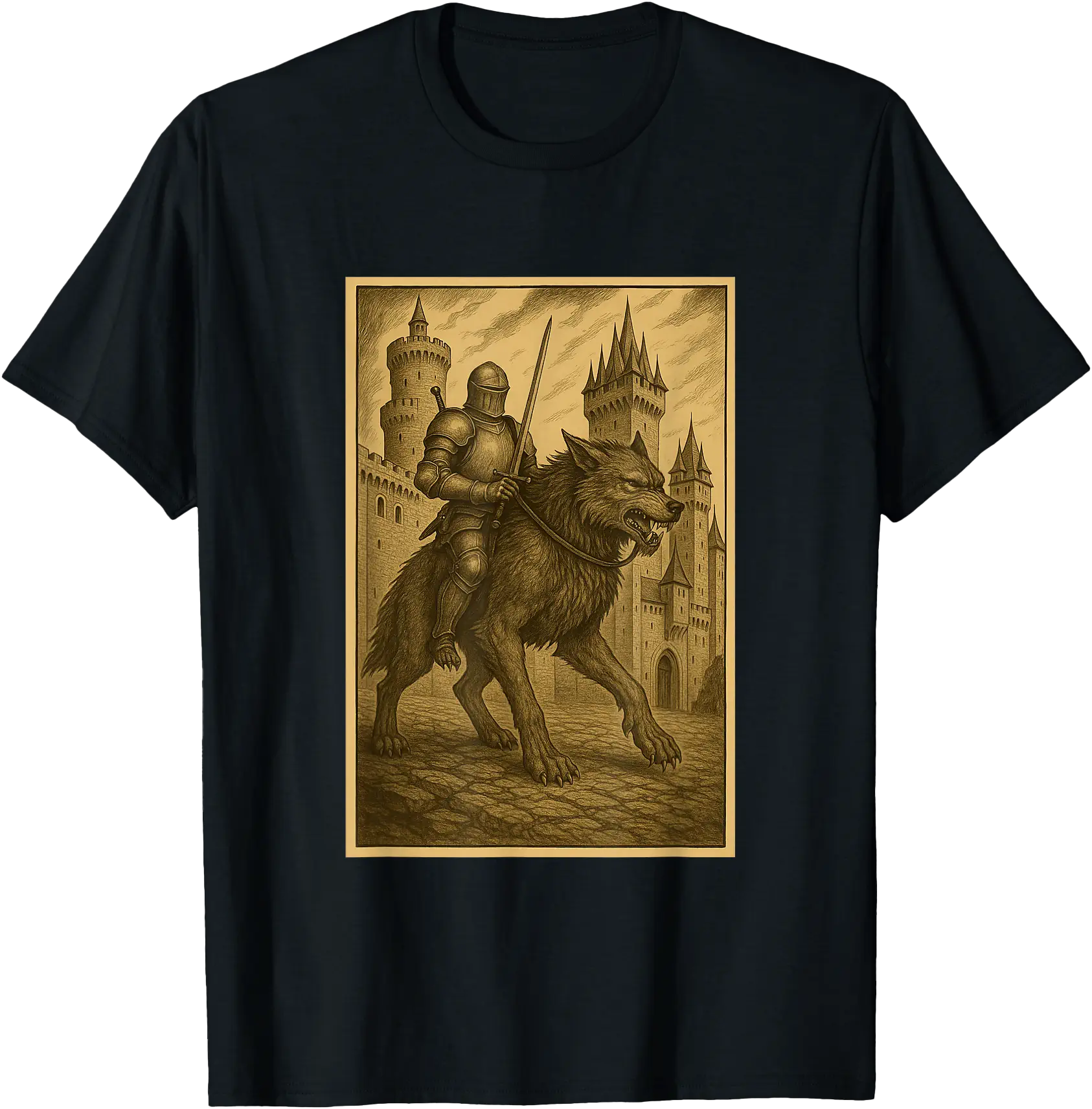 Pet Store Werewolf Medieval Knight Riding A Werewolf Fantasy Art Surreal Rider T-Shirt ...