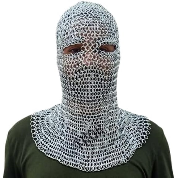 Medieval Knight Silver Eyes Chainmail Coif Armor Hood Battle Ready Chain Mail Renaissance Viking LARP Costume