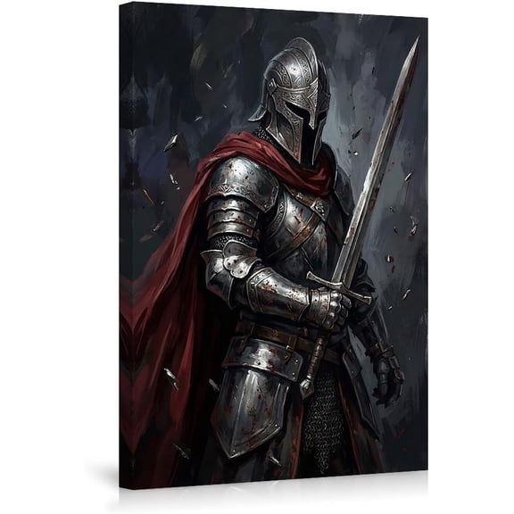Medieval Knight Warrior Wall Art Poster Intricate Armor and Sword Design Fantasy Decor for Game Rooms Bedrooms Man Caves Unique Print for Fantasy Enthusiasts-