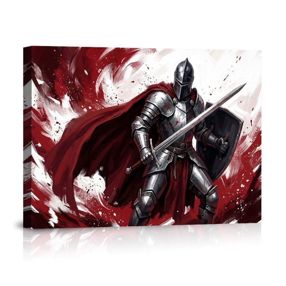 Medieval Knight With Red Cape Dynamic Fantasy Warrior For Game Room Man Cave Canvas