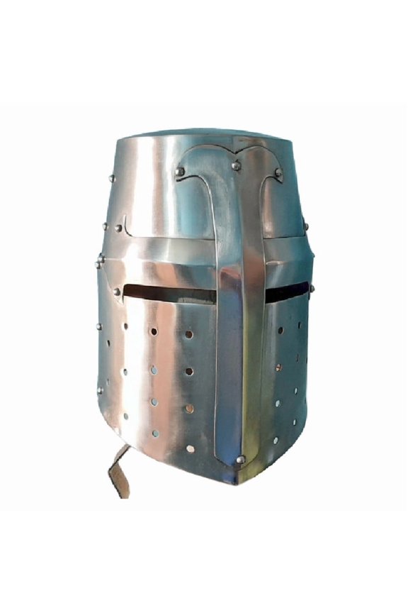 Steel Medieval Crusader Bucket Helmet with Leather Liner