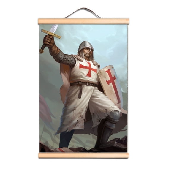 Medieval Knights Templar Canvas Scroll Posters and Prints Wall Hanging Banner Wall Chart with Retro Wooden Hanger Wall Art Home Decor Scroll Painting 0,Multicolor,11.8X17.7 inches