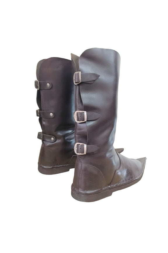 Medieval Leather Boots Back Buckled Vintage Shoe Pirate Reenactment Boot Renaissance Fesitval Paladin Larp Costume Long Shoes Size 10