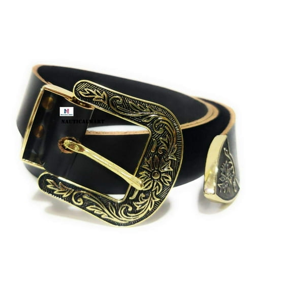Medieval Leather LARP Renaissance Armor Viking Belt with Brass Buckle