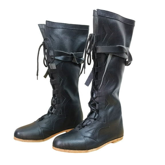 Medieval Leather Long Boots Retro Larp Ren Faire Mens Boot Pirates Viking Shoes Renaissance Reenactment Lace Up Shoe Size 10