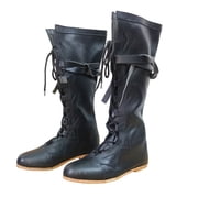Medieval Leather Long Boots Retro Larp Ren Faire Mens Boot Pirates Viking Shoes Renaissance Reenactment Lace Up Shoe Size 11
