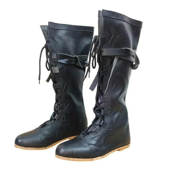 Medieval Leather Long Boots Retro Larp Ren Faire Mens Boot Pirates Viking Shoes Renaissance Reenactment Lace Up Shoe Size 12