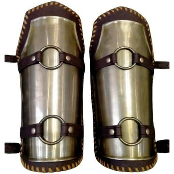 Medieval Leather and Steel Vambraces Archer Knight Arm Guard with Brass Accents
