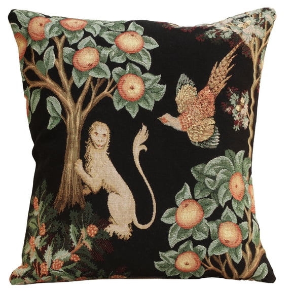 Medieval Lion Pheasant Woven Decorative Pillow, 17 x 18 in, Poly Filled Cotton Polyester Decor for Living Room