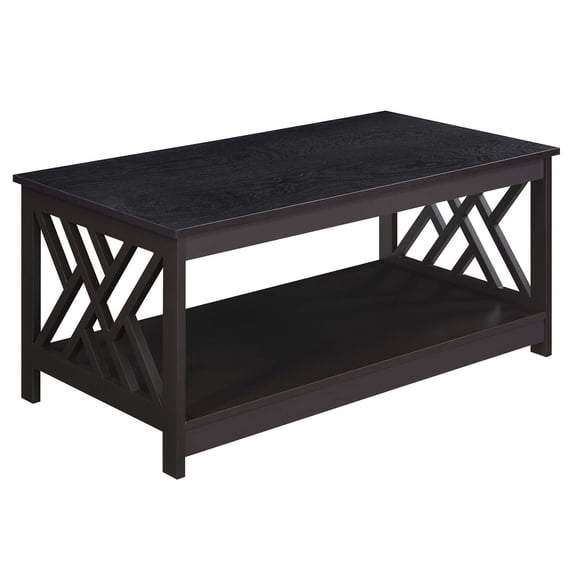 Medieval Majesty Coffee Table, Espresso, 2-Tier Wood Shelves, Classic & Functional Centerpiece for Living Room, Sturdy Particleboard Build, Easy Setup
