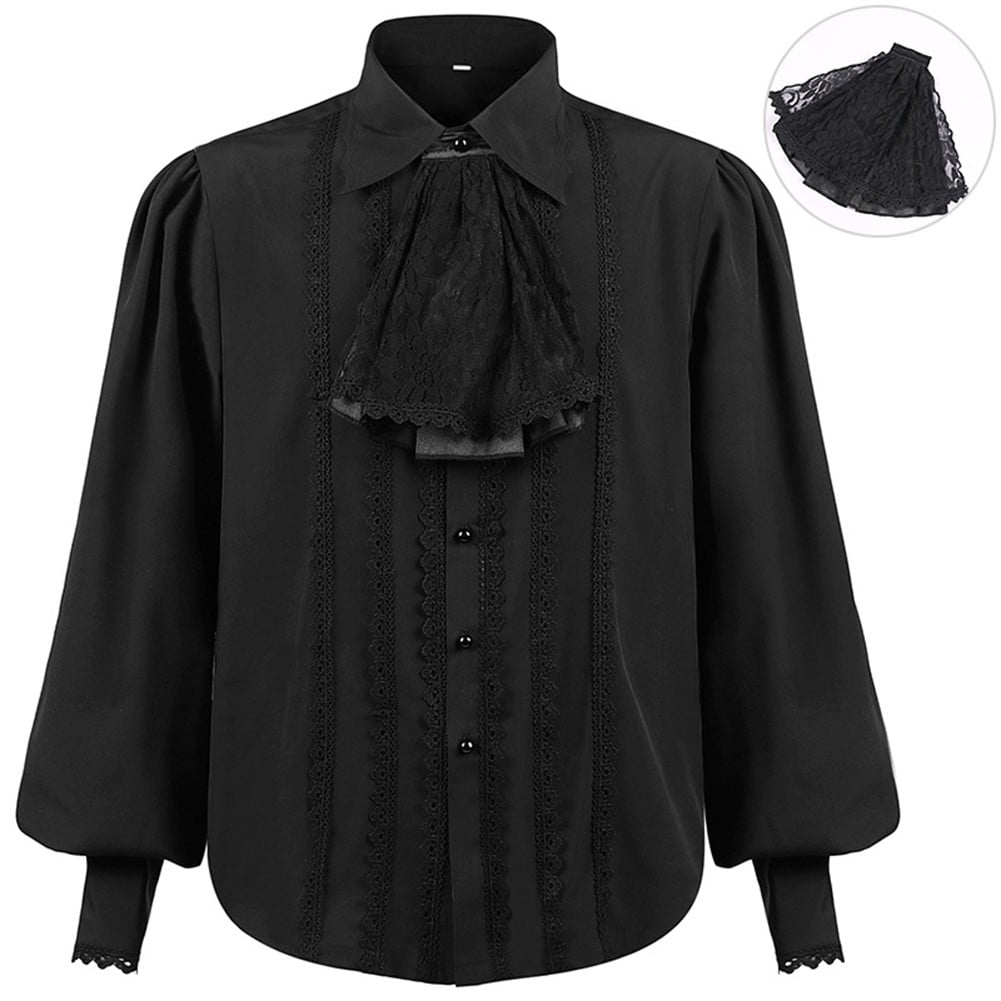 Medieval Mens Pirate Shirt Victorian Shirt Ruffle Jabot Gothic Mens