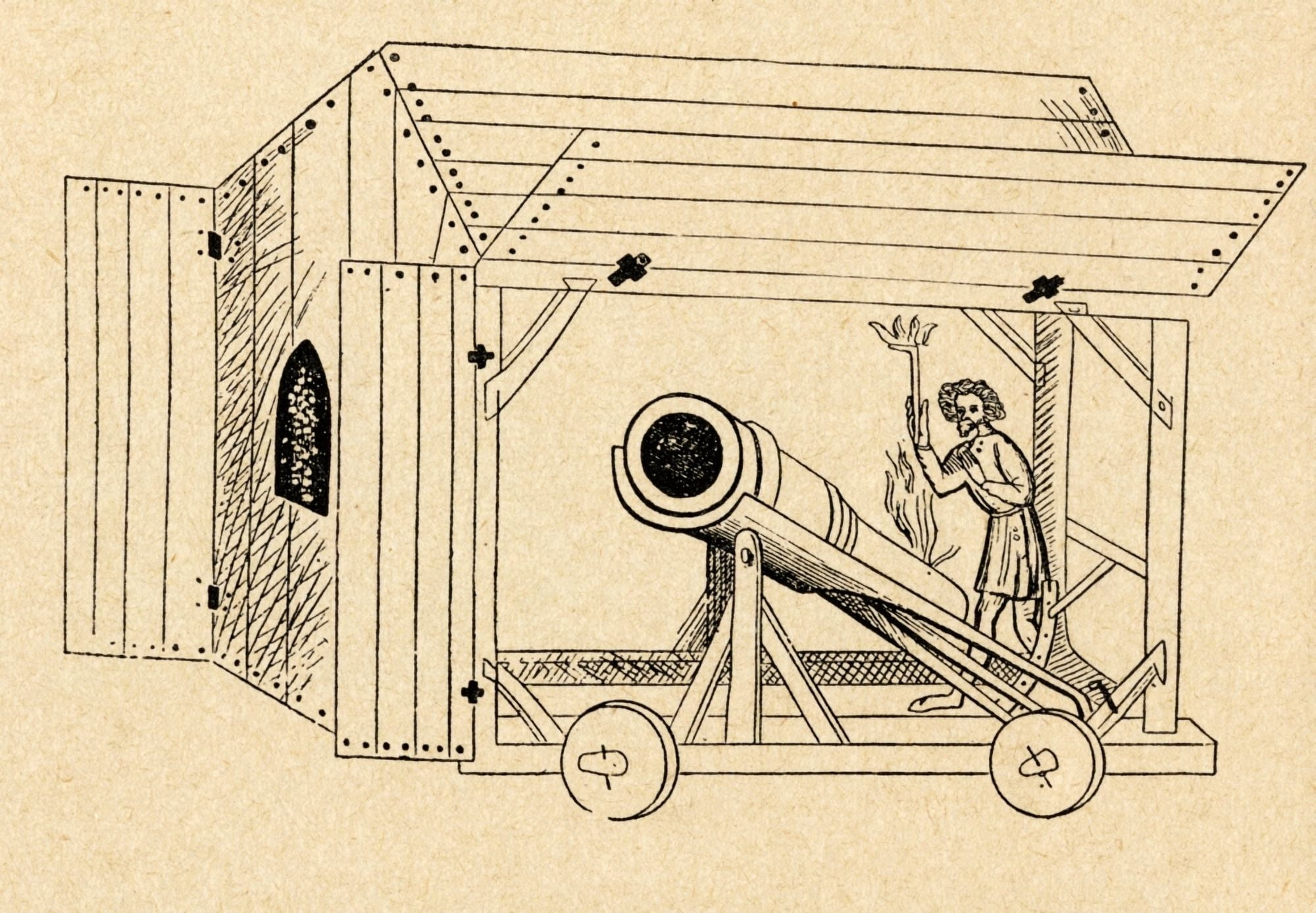 A Medieval Mobile Cannon Being Fired From A Portable Shed From Sveriges Historia By Otto Sjogren Published Malmo 1938 Canvas Art - Ken Welsh Design Pics (34 x 24)