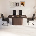 thumbnail image 1 of Medieval Modern Brown MDF Dining Table and Armless PU Chair Set with Black Metal Legs for Home Kitchen Gatherings, 1 of 9