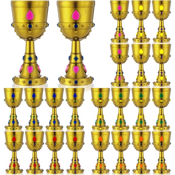 Medieval Molded Crown Goblets 8 oz Colorful Jeweled Goblet Vintage Plastic King Queen Party Cups Medieval Party Decorations for Halloween Carnival Drinking Supplies