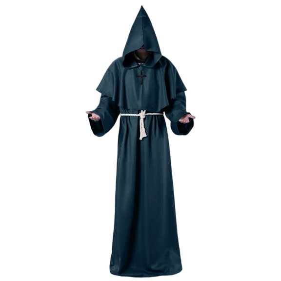 Medieval Monk Robe, Hooded Religious Gown, Hooded Cosplay Tunic, Hooded Robe Halloween Medieval Renaissance Cloaks Unisex Adult Monk Friar Priest Wizard Cloak Hooded Robe Cosplay Capes, XXL