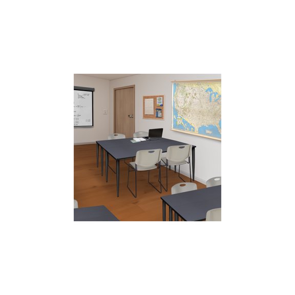 Medieval Moods 60" x 24" Training Seminar Table with Grey Top and Black Tapered Steel Legs Durable Lightweight Scratch Resistant Thermal Fused Laminate