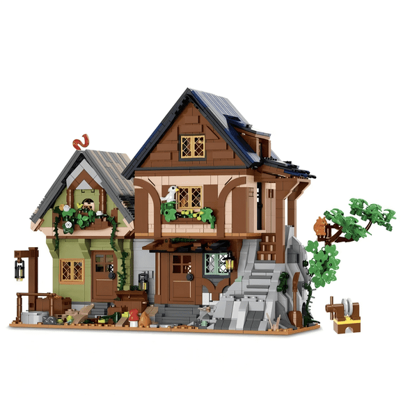 Medieval Mountain Cottage Building Blocks, Rustic Village House Display Model, Creative Birthday Gift, Home Office Table Centerpiece