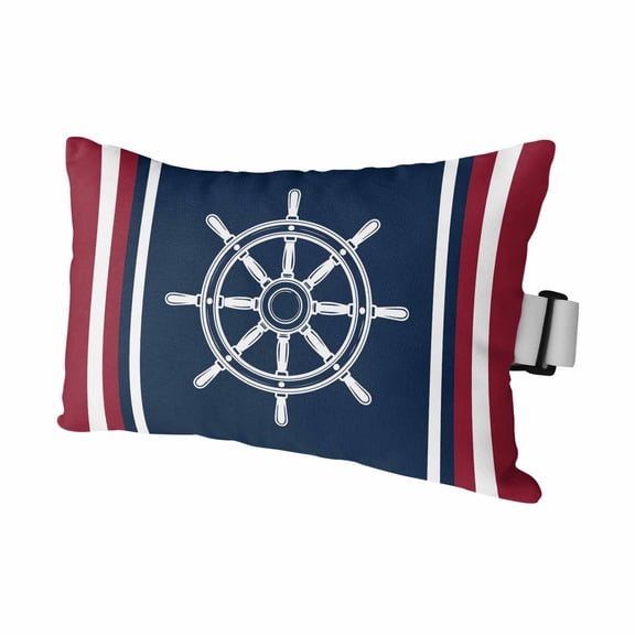 Medieval Nautical Ship Wheel Outdoor Pillow for Chaise Lounge Chair,Vintage Red White Striped Waterproof Headrest Lumbar Pillows with Insert&Elastic Strap for Patio Pool Garden Chairs Decor,1 Pack
