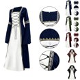 thumbnail image 1 of Medieval Noble Overcoat Dress, Lace Trim Renaissance Gown, Lace Up Trimmed Medieval Overcoat Dress, Long Flare Sleeve Two Piece Renaissance Cosplay Gown for Halloween Noble Themed Party, Blue L, 1 of 4