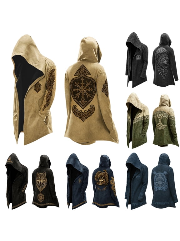 Norse Mythology Hooded Jacket Long Sleeve Relaxed Fit Cardigan Coat Streetwear