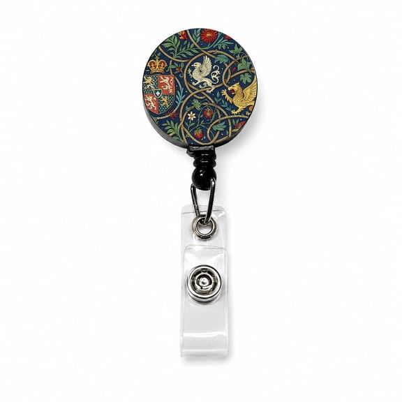 Medieval Ornamentation Griffins Shield Retractable Reel ID Badge Key Card Name Tag Holder with Clip