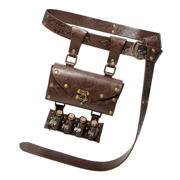 Medieval PU Leather Belt Bag with 4 Cork Potion Bottles Renaissances Wizard Waist Pouch Set for Cosplay Theme Parties